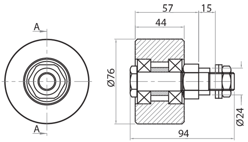 820476 - Concentric cylindrical wheel Ø76 / Moving on 60x180 and 60x130 profiles / Linear sliding systems / Products / Alutec | Profili in alluminio, sistemi di trasporto e automazione industriale - Alutec Group 820476 - Concentric cylindrical wheel Ø76 / Moving on 60x180 and 60x130 profiles / Linear sliding systems / Products / Alutec | Profili in alluminio, sistemi di trasporto e automazione industriale - Alutec Group